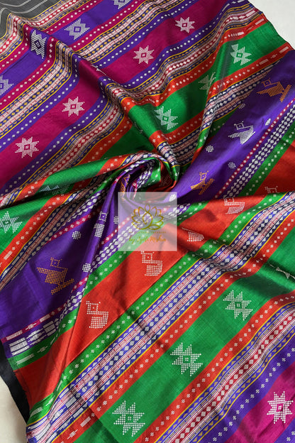 Exclusive Ganga Jamuna Border Double Pallu Berhampuri Pure Silk Patta Saree - Off White Saree