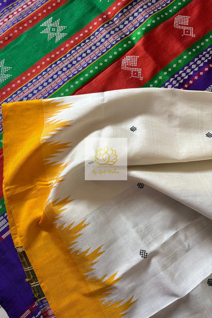 Exclusive Ganga Jamuna Border Double Pallu Berhampuri Pure Silk Patta Saree - Off White Saree