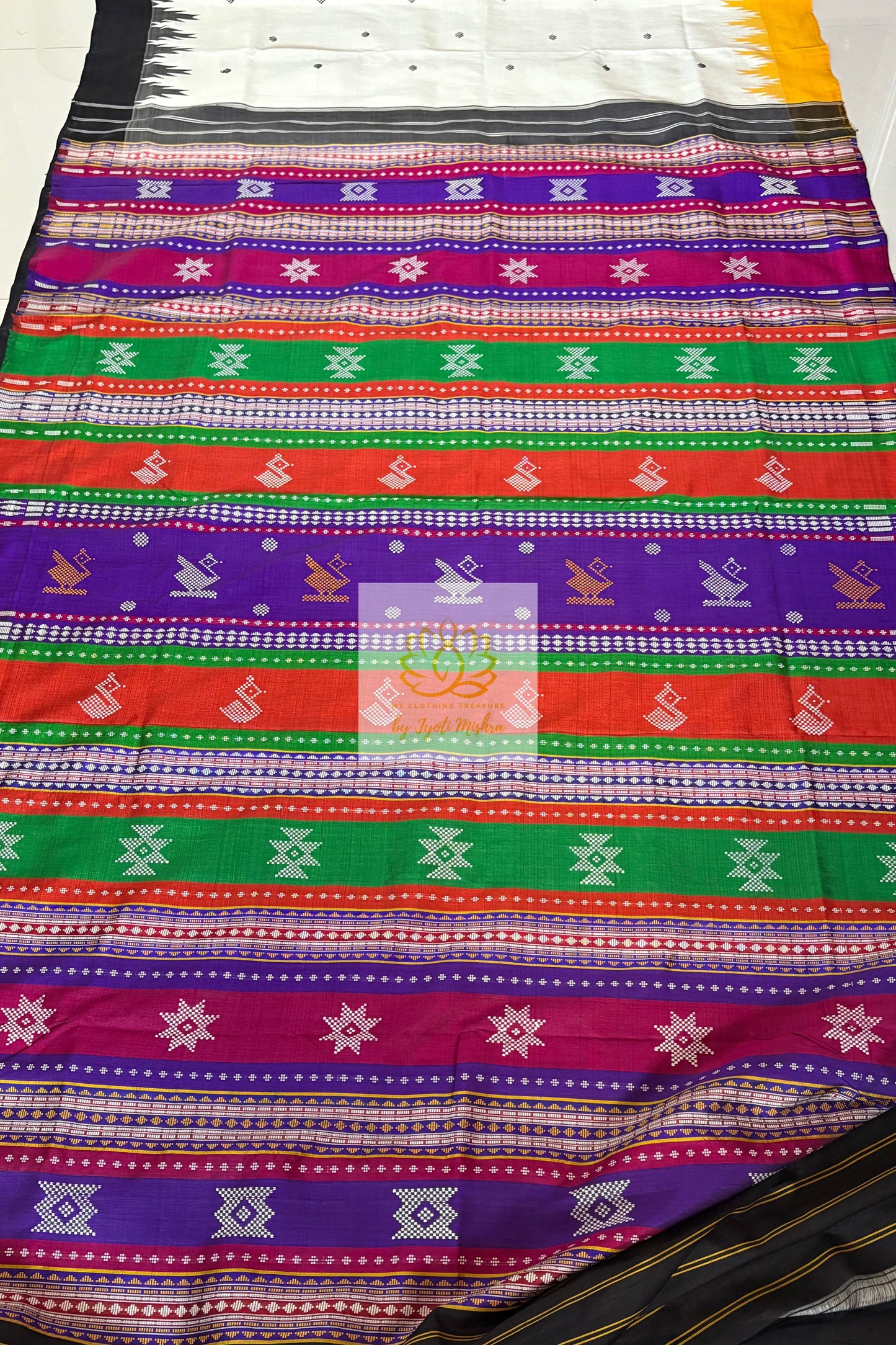 Exclusive Ganga Jamuna Border Double Pallu Berhampuri Pure Silk Patta Saree - Off White Saree