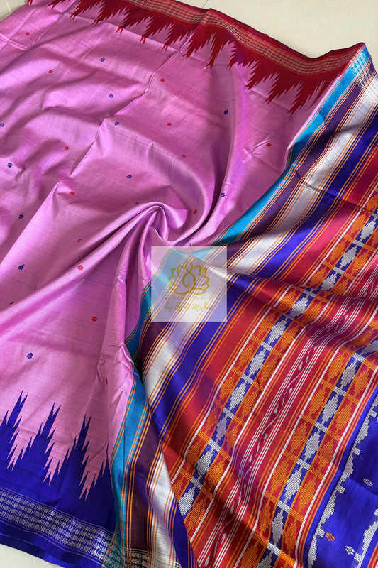 Exclusive Ganga Jamuna Border Double Pallu Berhampuri Pure Silk Patta Saree - Pink Saree