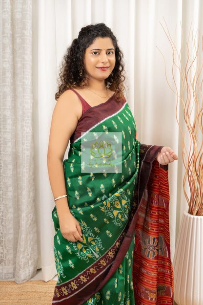 Exclusive Khandua Ikkat Silk Saree - Green Saree