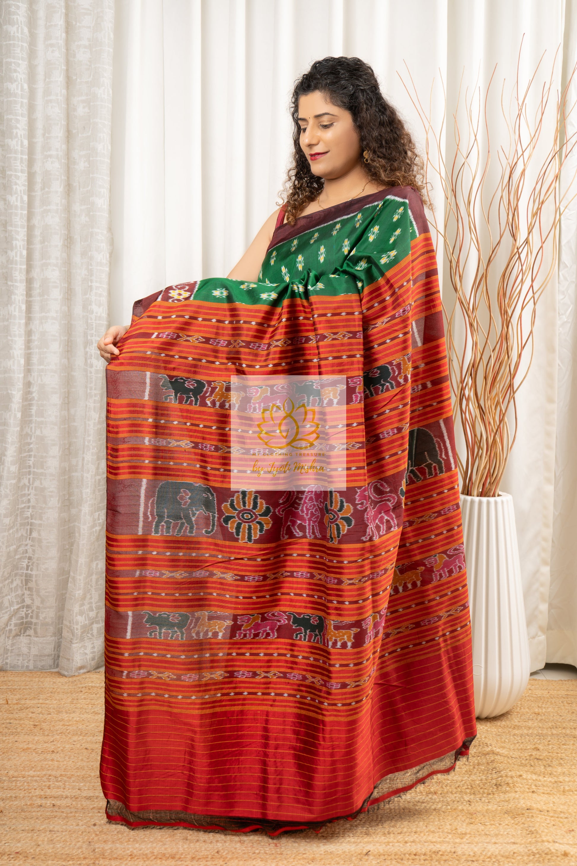 Exclusive Khandua Ikkat Silk Saree - Green Saree