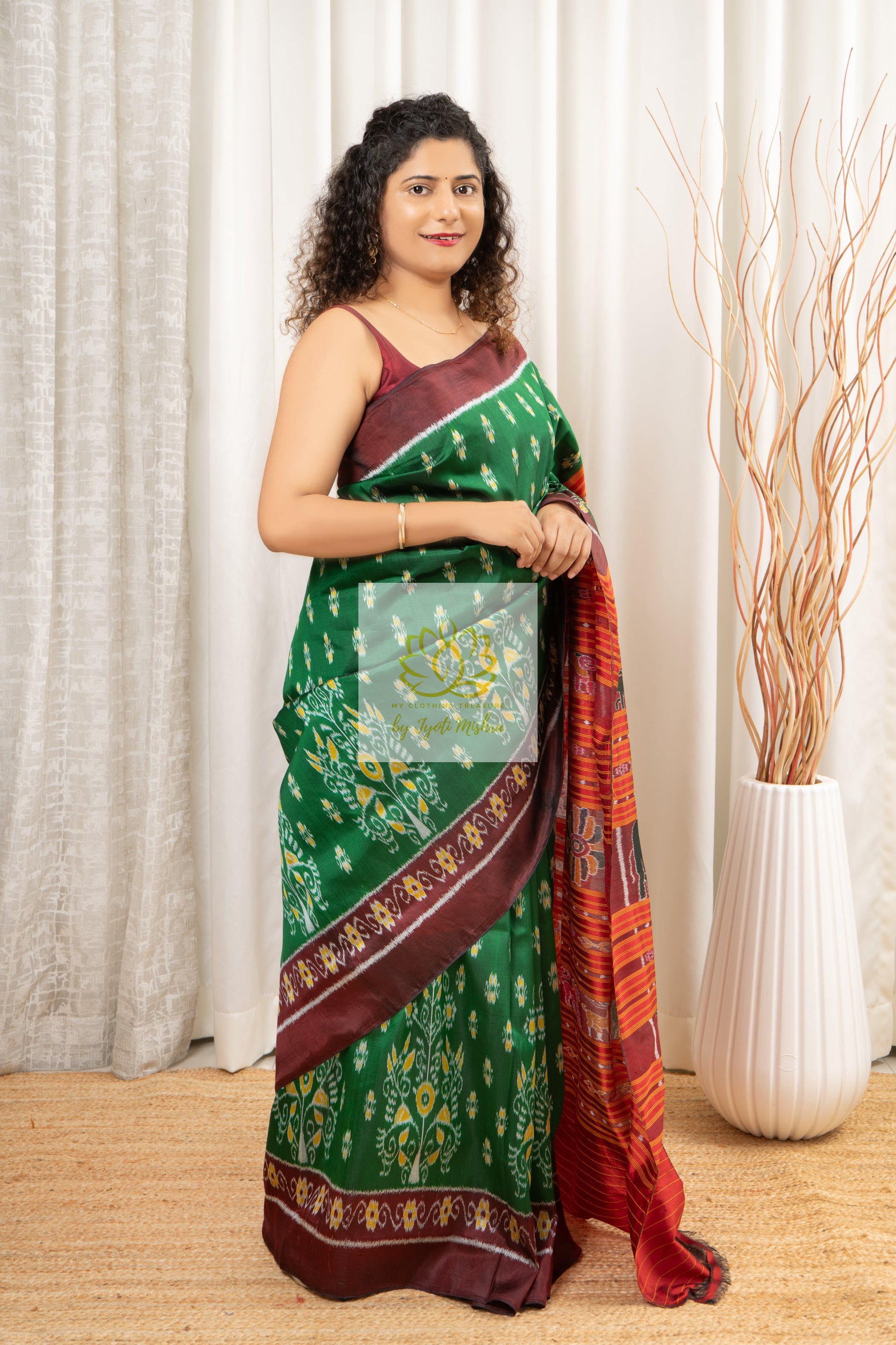 Exclusive Khandua Ikkat Silk Saree - Green Saree