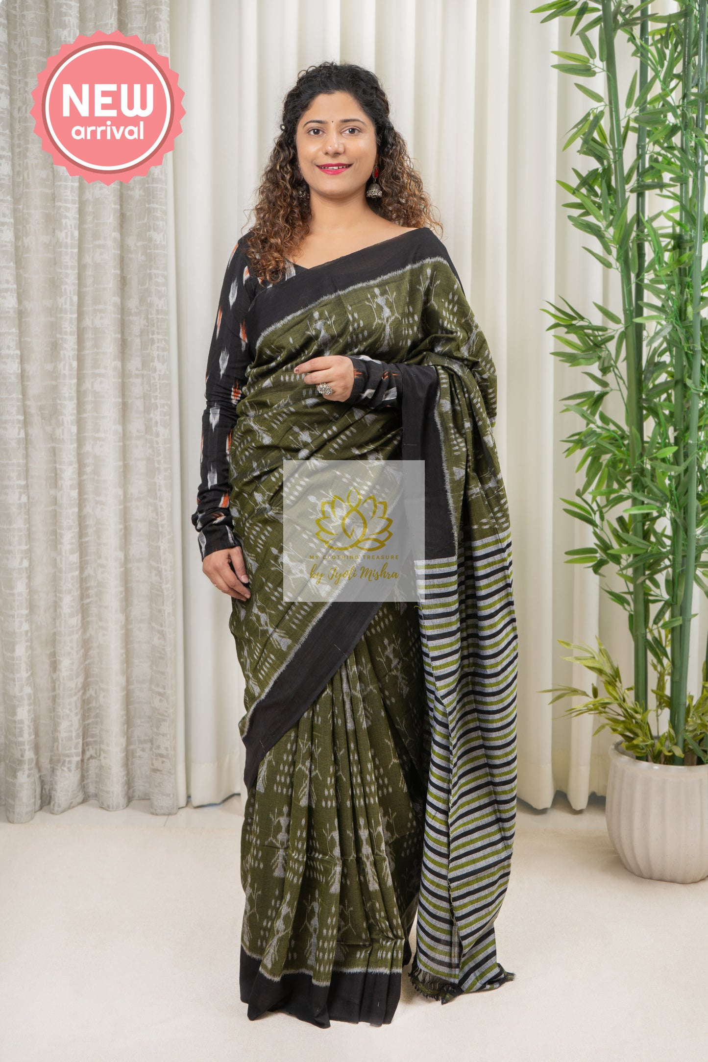 Exclusive Odisha Ikkat Cotton Saree - Henna Green