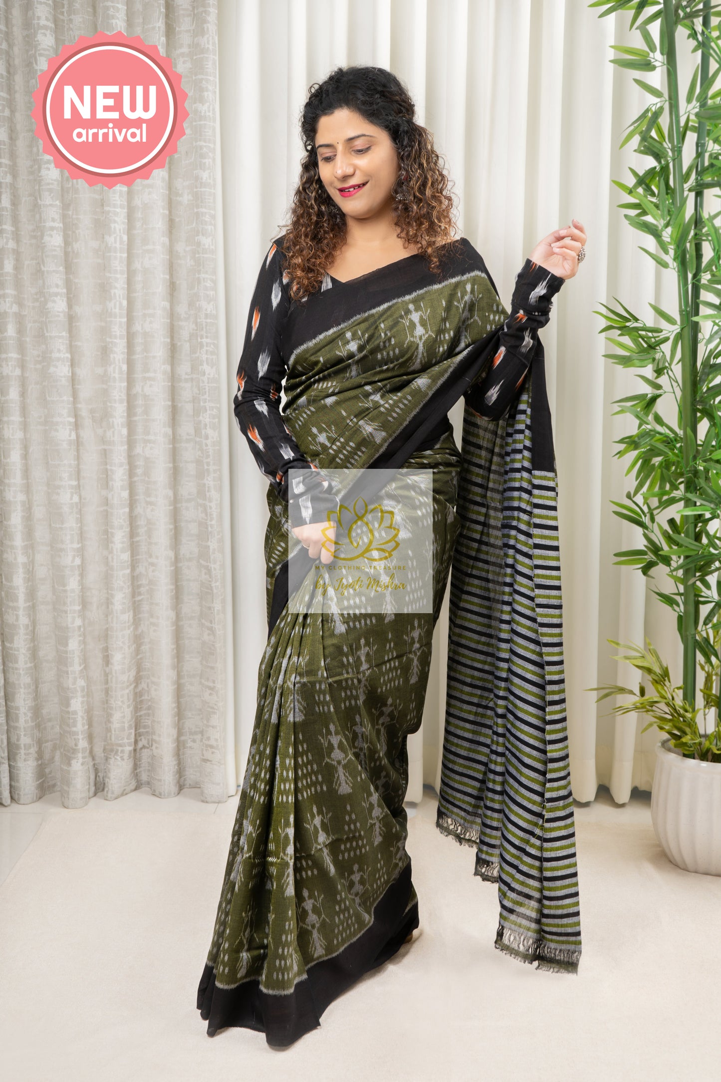 Exclusive Odisha Ikkat Cotton Saree - Henna Green