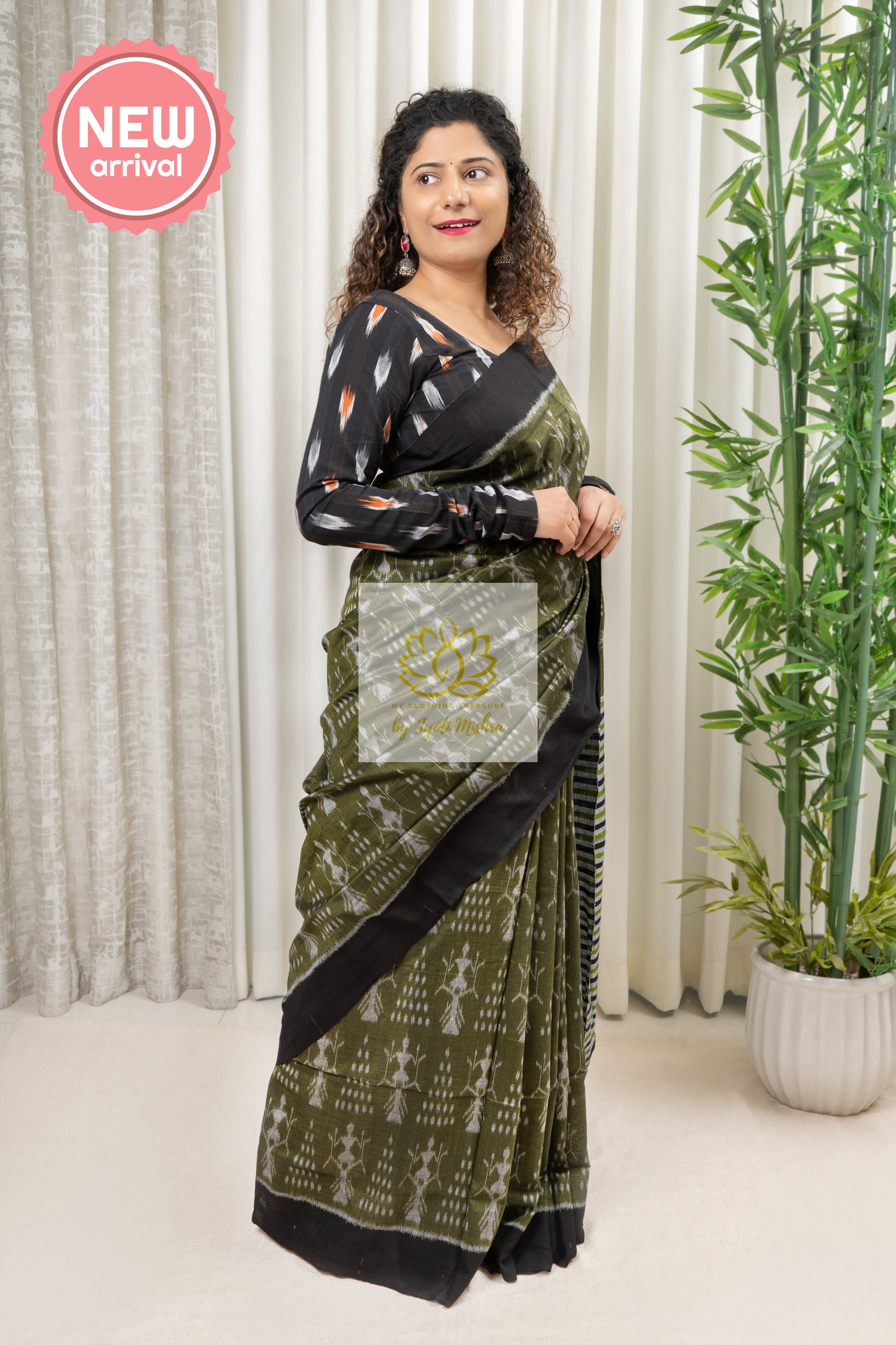 Exclusive Odisha Ikkat Cotton Saree - Henna Green