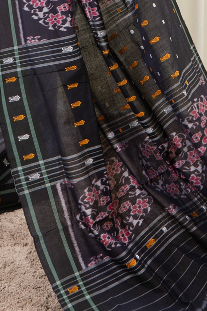 Exclusive Odisha Ikkat Hazaar Buti Cotton Saree- Grey