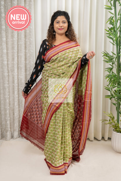 Exclusive Odisha Ikkat Khandua Cotton Saree - Green