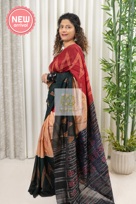 Exclusive Odisha Ikkat Khandua Cotton Saree - Tri Color