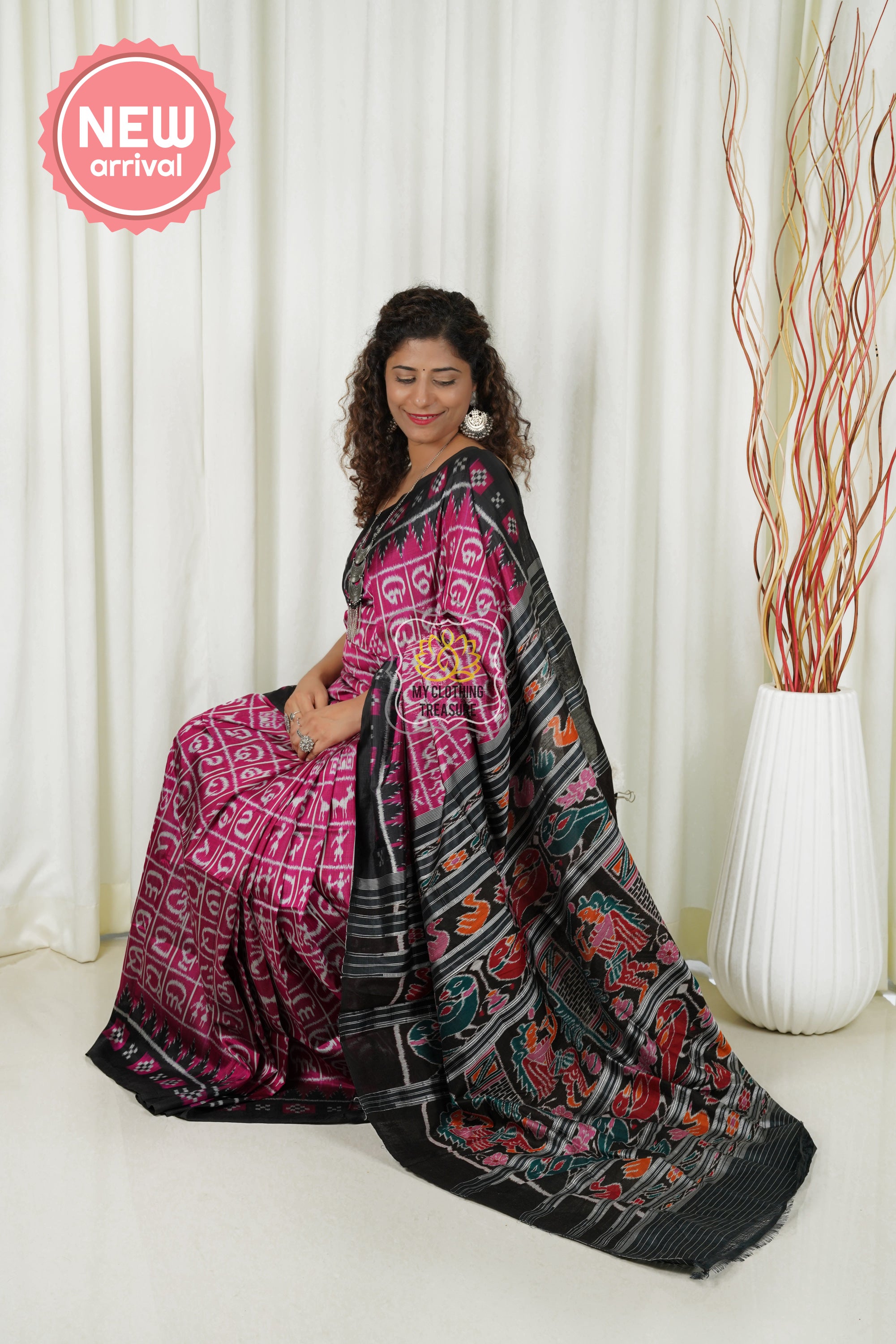 Exclusive Odisha Ikkat Khandua Silk Saree- Varnamala Wine Pink 3 Saree