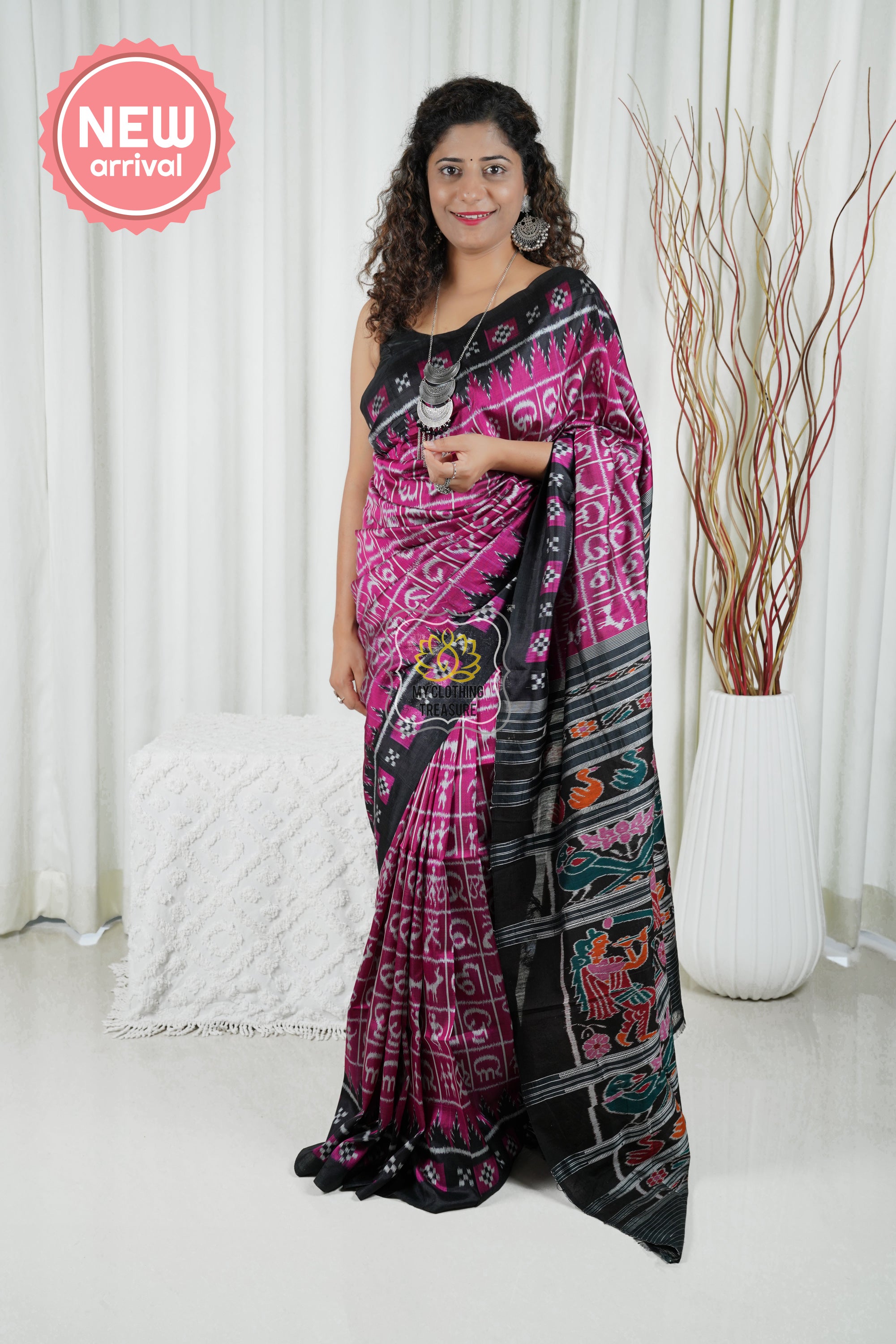 Exclusive Odisha Ikkat Khandua Silk Saree- Varnamala Wine Pink 3 Saree