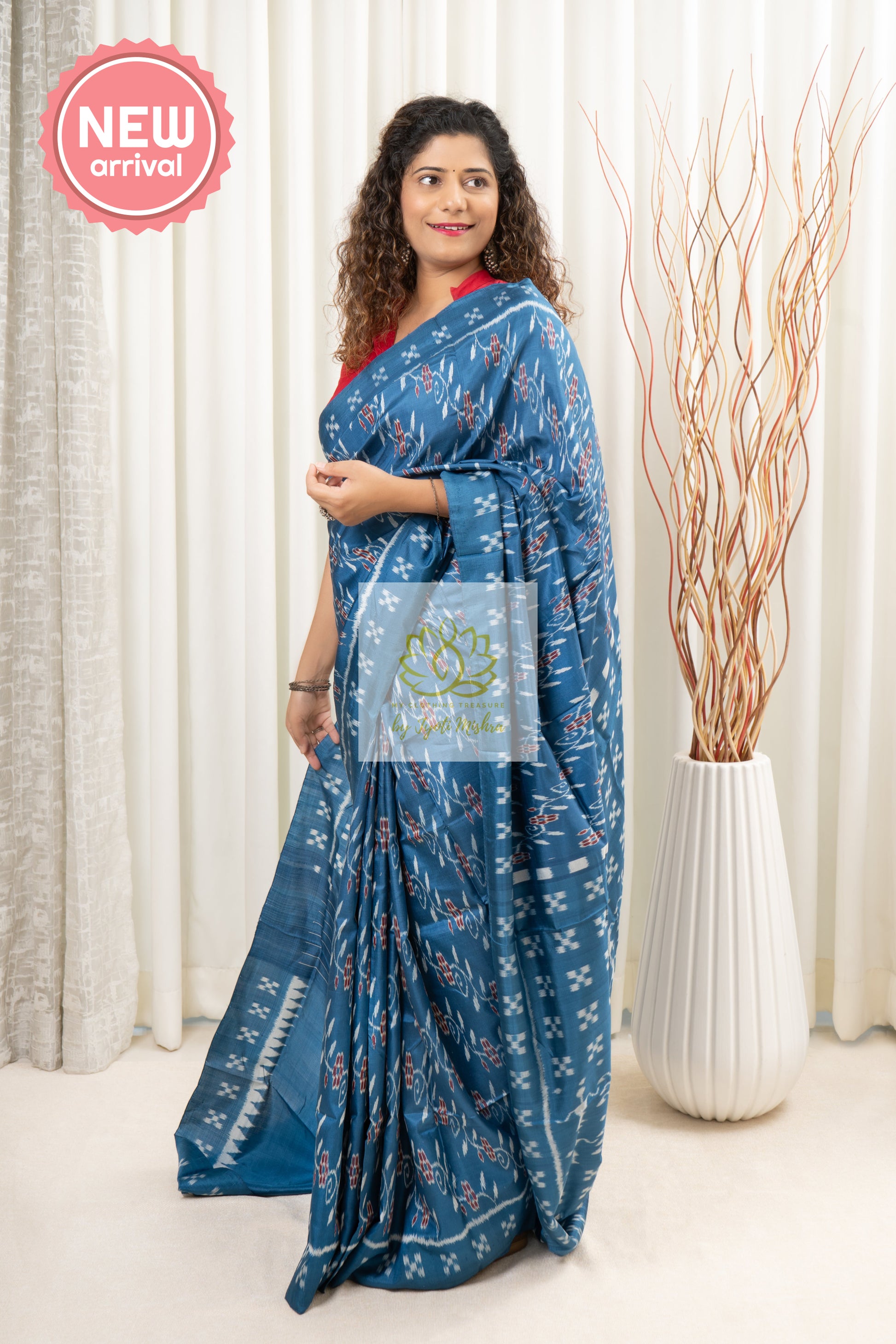 Exclusive Odisha Ikkat Pure Silk Khandua Pata Saree- Aegean Blue Saree