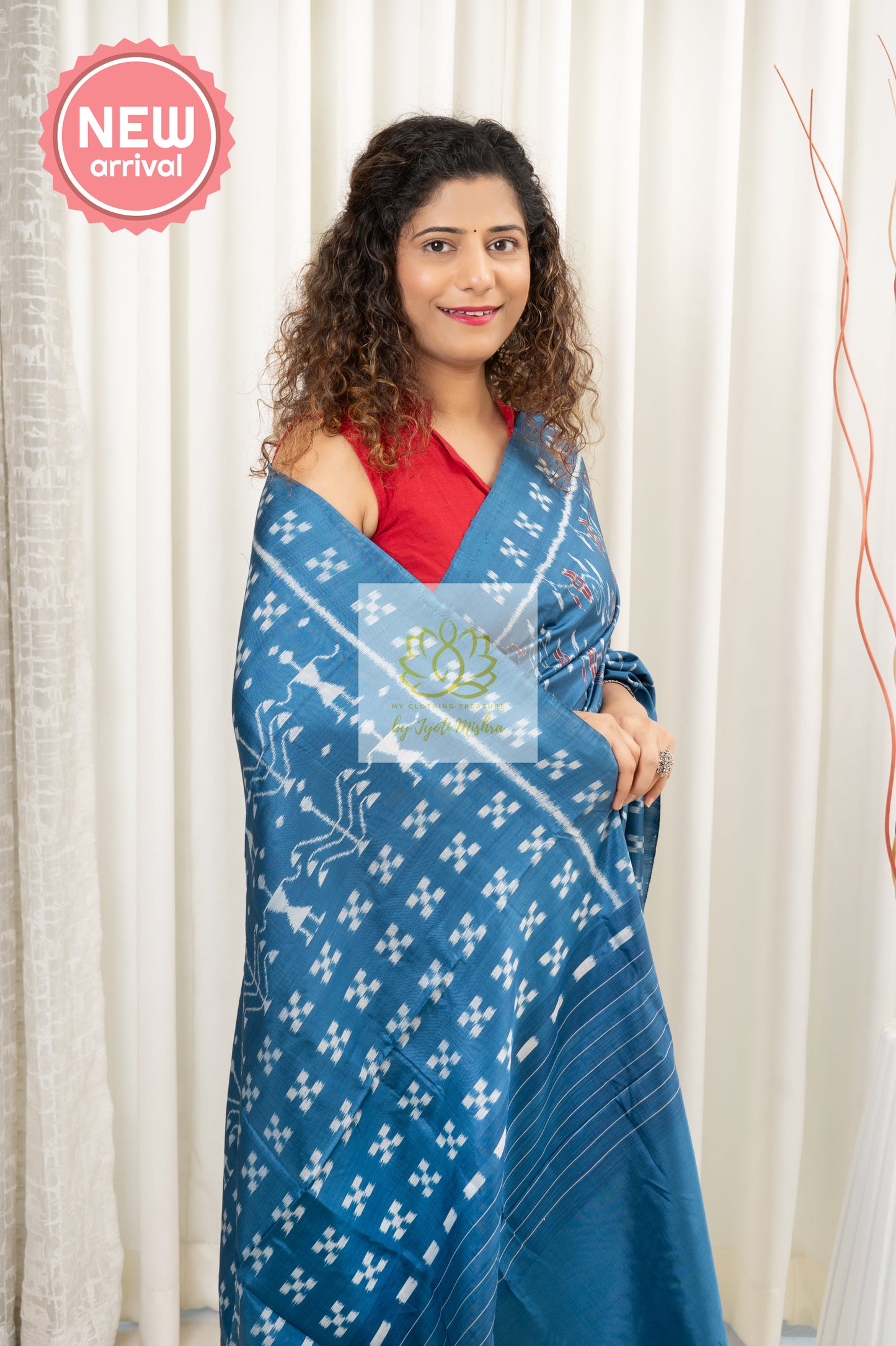 Exclusive Odisha Ikkat Pure Silk Khandua Pata Saree- Aegean Blue Saree