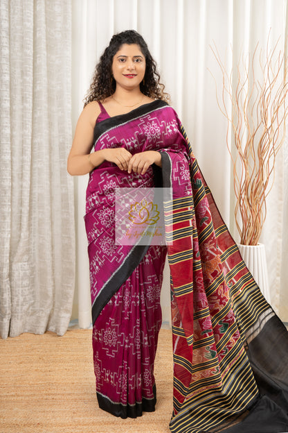 Exclusive Odisha Ikkat Pure Silk Saree- Deep Pink Saree