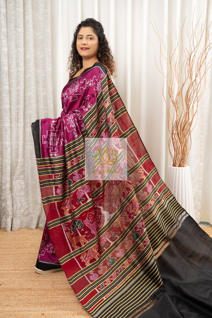 Exclusive Odisha Ikkat Pure Silk Saree- Deep Pink Saree