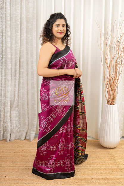 Exclusive Odisha Ikkat Pure Silk Saree- Deep Pink Saree