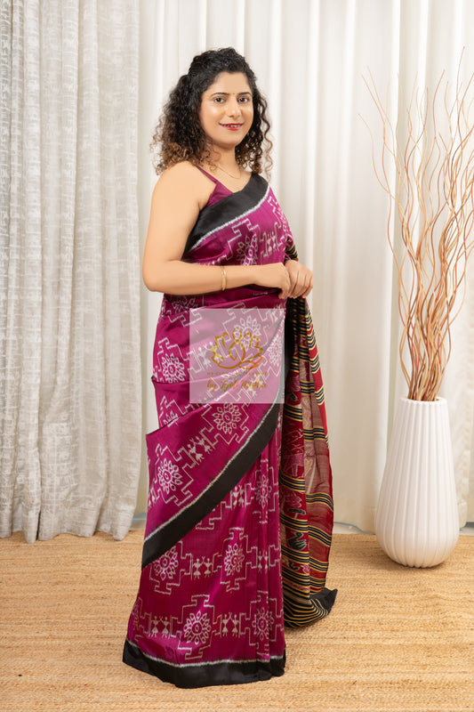 Exclusive Odisha Ikkat Pure Silk Saree- Deep Pink Saree