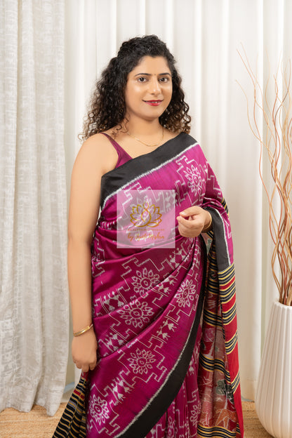 Exclusive Odisha Ikkat Pure Silk Saree- Deep Pink Saree