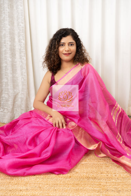 Fuchsia Kota Tussar Saree With Gheecha Tussar Pallu Saree