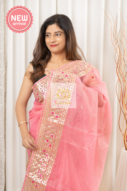 Gota Patti Work Kota Saree- Pink Saree