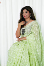 Load image into Gallery viewer, Kota Cotton Saree With Tepchi Chikankari Work- Green
