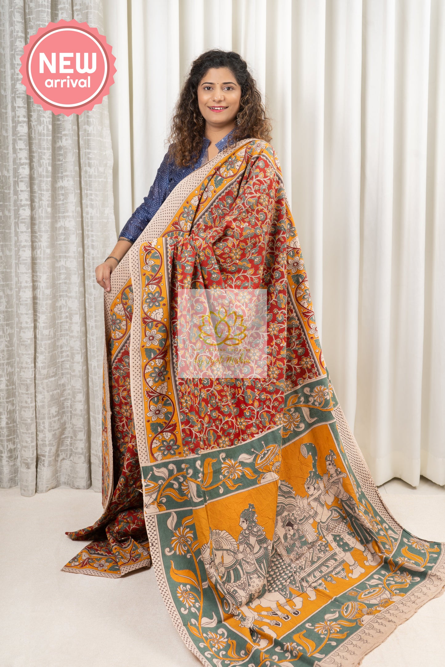 Hand Block Kalamkari Print Pure Cotton Saree