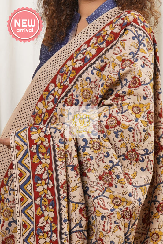 Hand Block Kalamkari Print Pure Cotton Saree