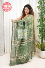 Load image into Gallery viewer, Hand Block Print On Chanderi Silk-Cotton Saree - Green
