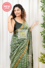 Load image into Gallery viewer, Hand Block Print On Chanderi Silk-Cotton Saree - Green
