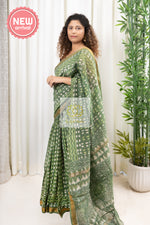 Load image into Gallery viewer, Hand Block Print On Chanderi Silk-Cotton Saree - Green
