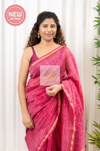 Hand Block Print On Chanderi Silk-Cotton Saree - Pink