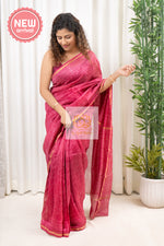 Load image into Gallery viewer, Hand Block Print On Chanderi Silk-Cotton Saree - Pink
