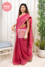 Load image into Gallery viewer, Hand Block Print On Chanderi Silk-Cotton Saree - Pink
