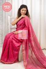 Load image into Gallery viewer, Hand Block Print On Chanderi Silk-Cotton Saree - Pink
