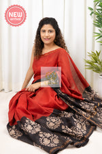 Load image into Gallery viewer, Hand Block Print On Chanderi Silk-Cotton Saree - Rust &amp; Black
