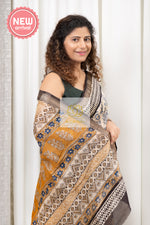 Load image into Gallery viewer, Hand Block Print On Maheshwari Silk-Cotton Saree - Beige
