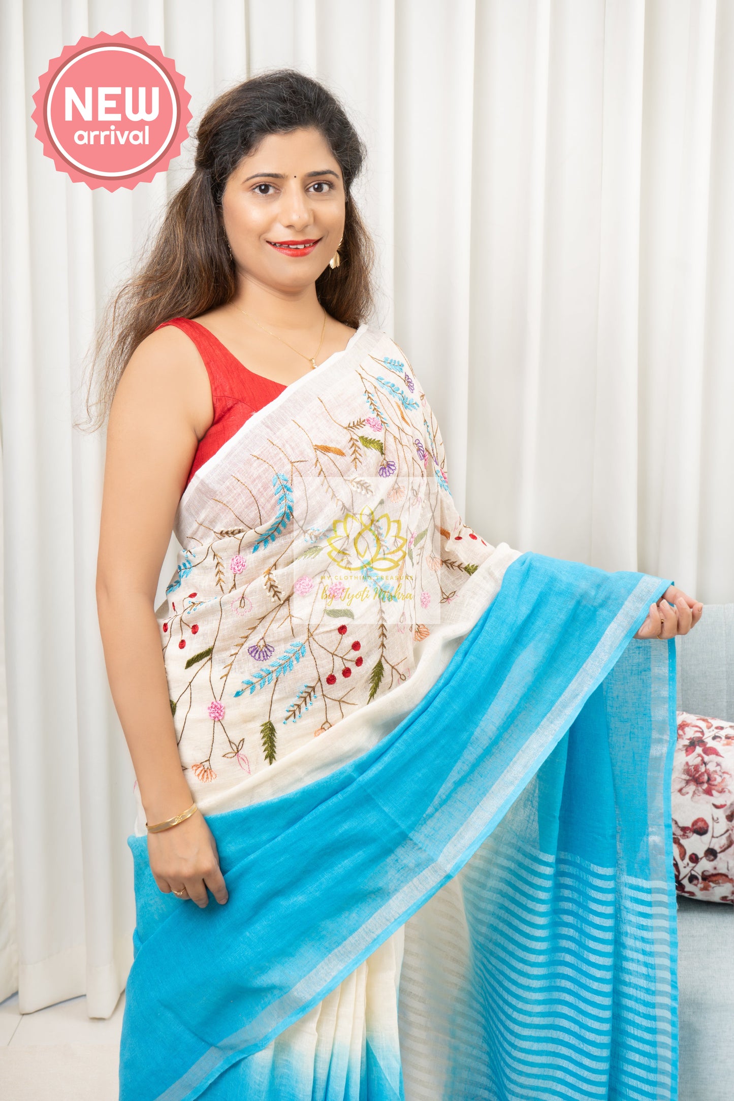 Hand Embroidered Bhagalpuri Linen Saree