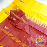 Load image into Gallery viewer, Handwoven Banana Pith Silk Saree- Yellow &amp; Red Saree
