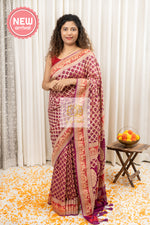 Load image into Gallery viewer, Handwoven Banarasi Khaddi Chiffon Georgette Bandhej Saree- Plum Purple Saree
