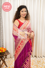 Load image into Gallery viewer, Handwoven Banarasi Khaddi Chiffon Georgette Bandhej Saree- Plum Purple Saree
