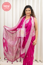 Load image into Gallery viewer, Handwoven Banarasi Khaddi Chiffon Saree- Deep Pink Saree
