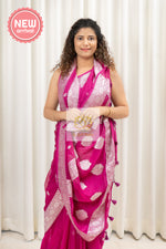 Load image into Gallery viewer, Handwoven Banarasi Khaddi Chiffon Saree- Deep Pink Saree
