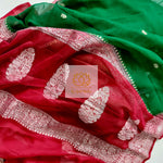 Load image into Gallery viewer, Banarasi Chiffon Saree- Green &amp; Red Saree
