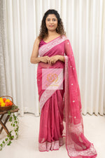 Load image into Gallery viewer, Handwoven Banarasi Khaddi Chiffon Saree- Mauve Pink Saree
