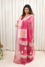 Load image into Gallery viewer, Handwoven Banarasi Khaddi Chiffon Saree- Mauve Pink Saree
