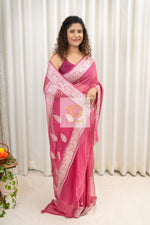 Load image into Gallery viewer, Handwoven Banarasi Khaddi Chiffon Saree- Mauve Pink Saree
