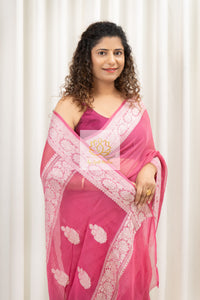 Handwoven Banarasi Khaddi Chiffon Saree- Mauve Pink Saree