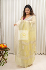 Load image into Gallery viewer, Handwoven Banarasi Khaddi Chiffon Saree- Pale Yellow Saree
