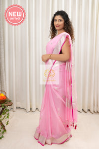 Handwoven Banarasi Khaddi Chiffon Saree- Pink Saree