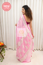 Load image into Gallery viewer, Handwoven Banarasi Khaddi Chiffon Saree- Pink Saree
